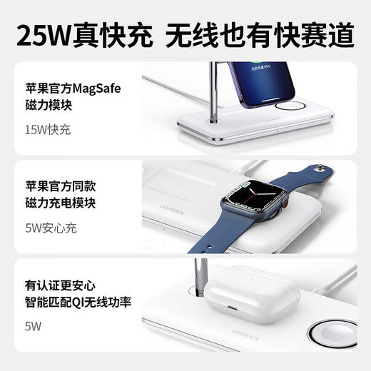 【绿联】三合一充电器 无线充25w磁吸 Type-c接口多功能 商品图3