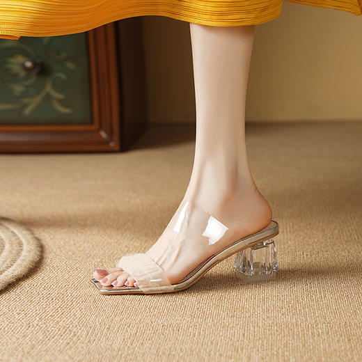 夏季清凉拖鞋，亮片水晶跟粗跟凉拖YD-1150 商品图5