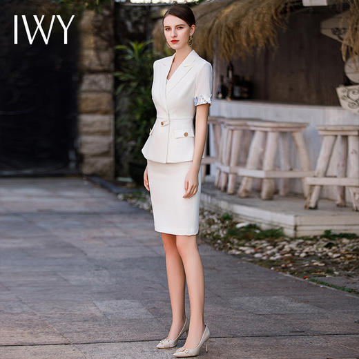IWY/白色配丝巾职业西装套裙女夏季款气质上班时尚休闲高端名媛工作服CS1785 商品图3
