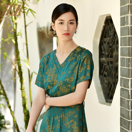 佐尔美夏季新款 国风气质小碎花桑蚕丝真丝连衣裙女E32LS53 商品图0
