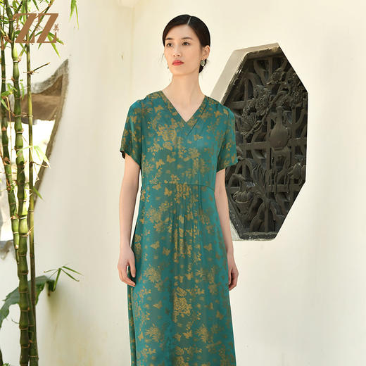 佐尔美夏季新款 国风气质小碎花桑蚕丝真丝连衣裙女E32LS53 商品图3