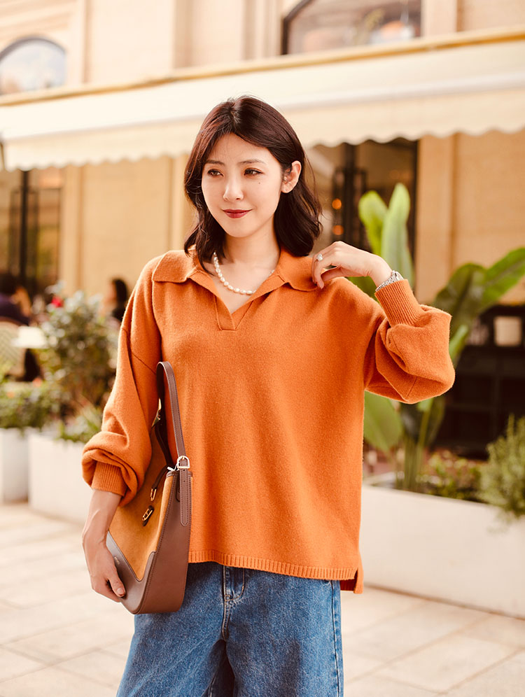 Maison Covet  纯山羊绒南瓜色polo 上衣