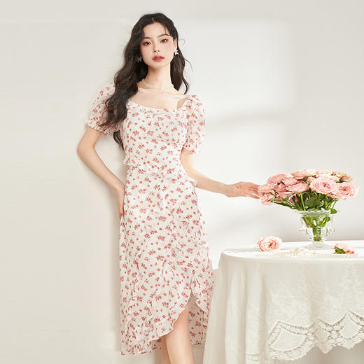 西遇法式碎花连衣裙女2023年夏季新款方领设计感不规则仙女长裙V0031438 商品图4