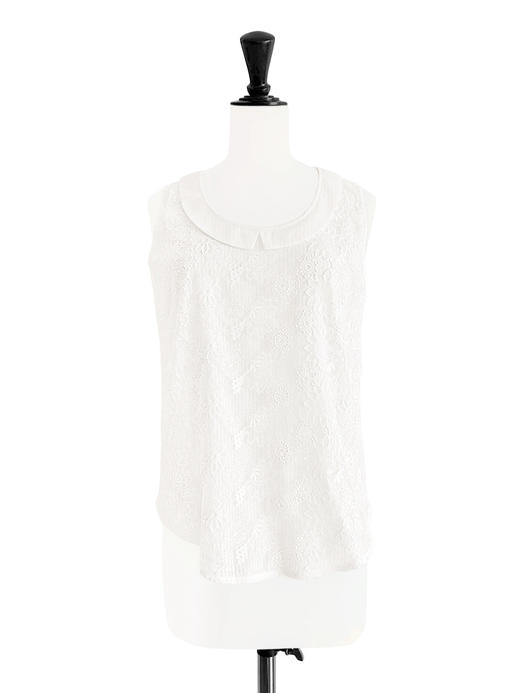 TYNVIE 拼布领圈无袖上衣- 织花白色 商品图8