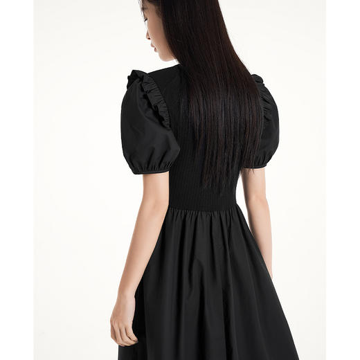 初语黑色泡泡袖气质连衣裙女2023年夏季新款优雅赫本风短袖小黑裙 商品图1