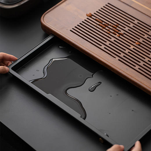 无闻/重竹茶盘/宽宏/连竹 家用简约茶台茶海抽屉储水式办公小型竹茶具托盘干湿两用（出水管需要单独购买） 商品图2