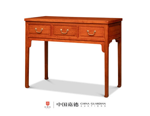 红桥红  家具严选  缅甸花梨（大果紫檀）【109马蹄腿三抽屉小书桌】 商品图1