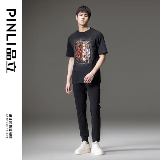 PINLI品立夏季新款烫钻短袖T恤男士休闲纯棉体恤BG231111086 商品图2