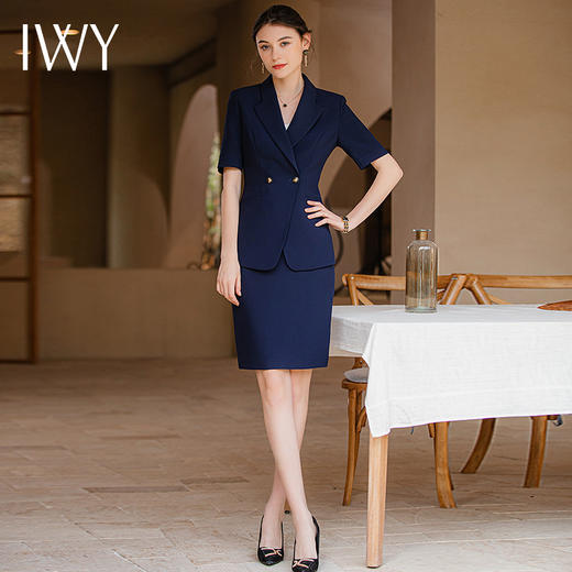 IWY/藏青色短袖职业西装套裙女夏季薄款气质上班时尚休闲高端工作服女CS1798 商品图3
