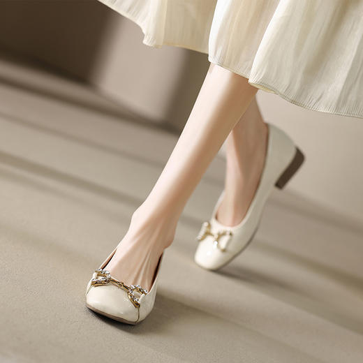 ZHR休闲方头豆豆鞋女2023新款配裙子夏季女鞋粗跟优雅通勤单鞋女 商品图4