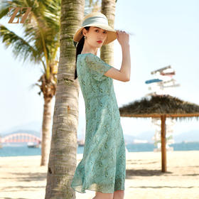 佐尔美夏季新款 时尚休闲小碎花桑蚕丝真丝连衣裙女E32LS49