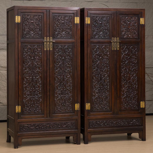 清 红木浮雕二龙戏珠方角柜（一对） 商品图4