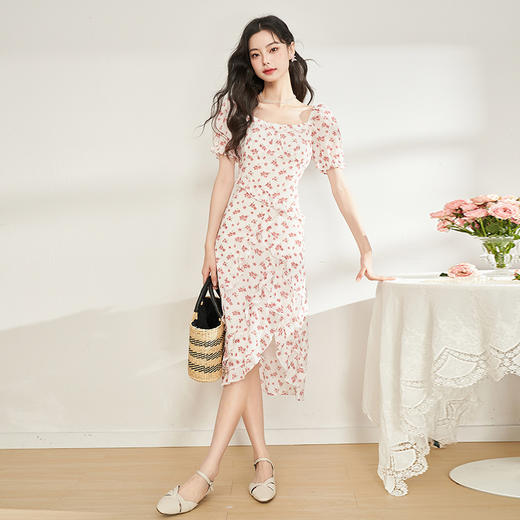西遇法式碎花连衣裙女2023年夏季新款方领设计感不规则仙女长裙V0031438 商品图1