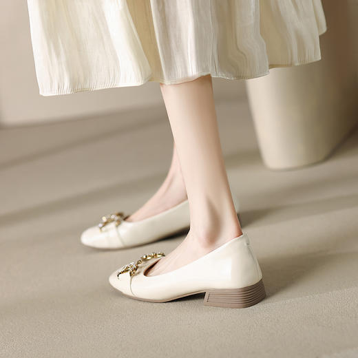 ZHR休闲方头豆豆鞋女2023新款配裙子夏季女鞋粗跟优雅通勤单鞋女 商品图6