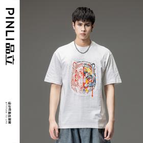PINLI品立夏季新款烫钻短袖T恤男士休闲纯棉体恤BG231111086