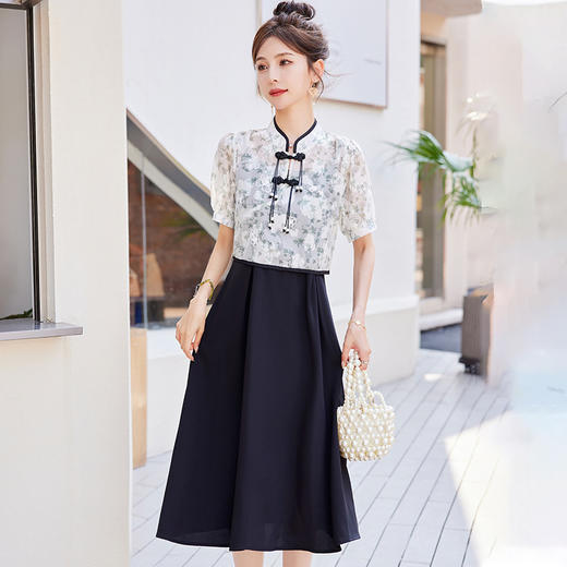 新中式复古民族风，小洋装旗袍改良连衣裙印花小衫夏上新两件套HR-WA232169 商品图2
