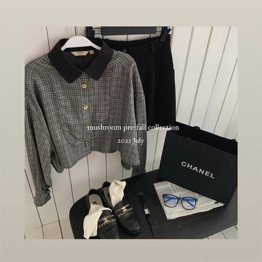 金蘑菇菇【甜心电台 miu套】元气轻松俏皮设计感法式休闲长袖衬衫 商品图1