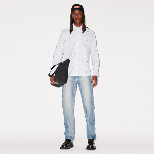 KENZO 高田贤三 男士棉质徽标印花条纹休闲长袖衬衫 浅蓝色 FD55 CH410 9LJ 63 商品图3