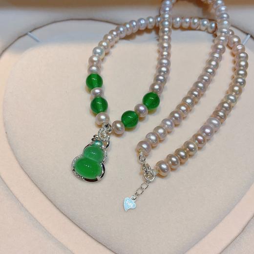 【美妆饰品】-淡水珍珠项链 绿玛瑙绿玉髓葫芦吊坠银 商品图2
