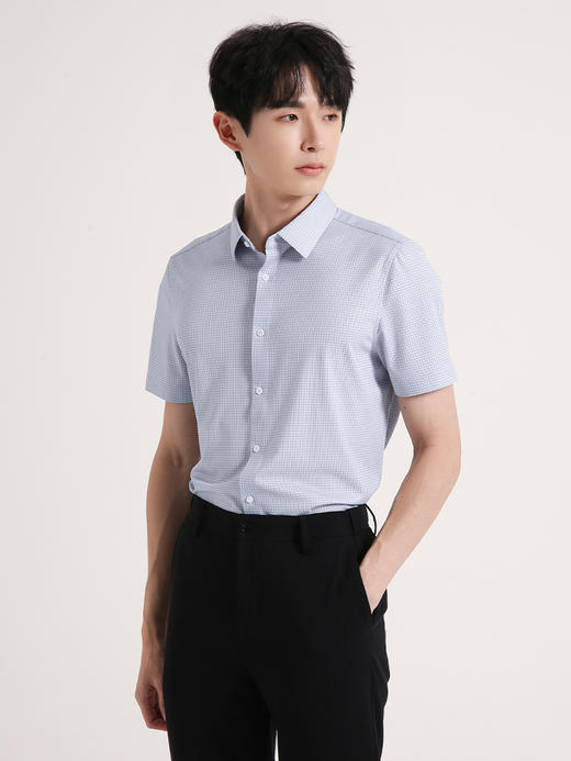 callisto蓝色弹力莫代尔短袖衬衫 SSTSS196C 商品图1