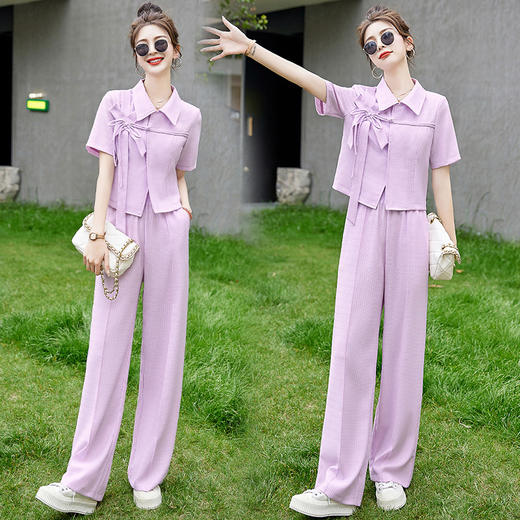 HRWY89699 2023夏季新款修身显瘦时尚洋气质高级小香风套装两件套裤 商品图3