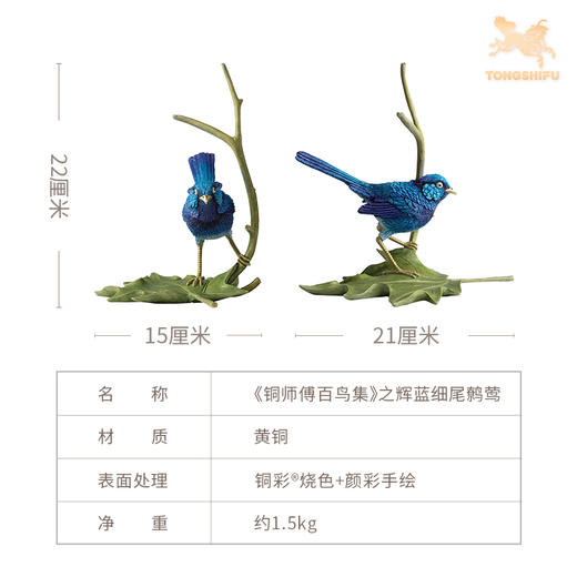 铜师傅 铜摆件《铜师傅百鸟集》之辉蓝细尾鹩莺 铜工艺品 家居饰品摆件 商品图4