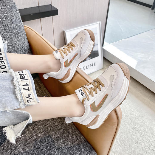 豪行春季新款22109602休闲系带老爹鞋女轻便时尚百搭厚底增高鞋女 商品图2