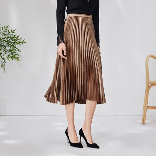 EITIE爱特爱秋季新款时尚气质通勤显瘦百搭百褶半身裙7106801 商品图1