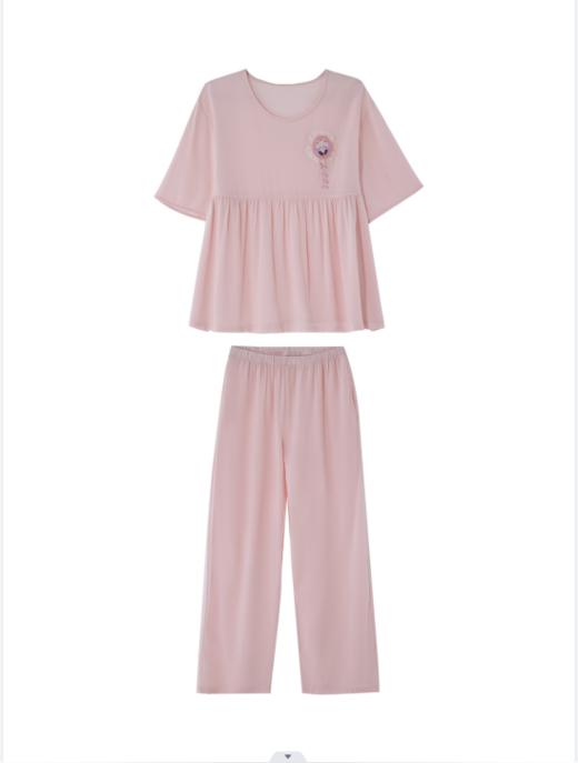 【满2件/99元】【秀黛】女圆领泡泡棉短袖套装女夏季家居服睡衣H2551027T【专柜同款】【如遇缺货自动退款，介意勿拍】 商品图1