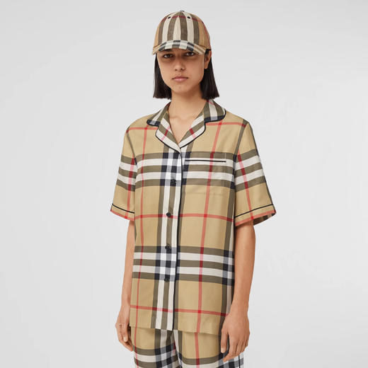 BURBERRY 巴宝莉 女士 Vintage 格纹丝质睡衣式短袖衬衫 格子 8052749 A7028 商品图1