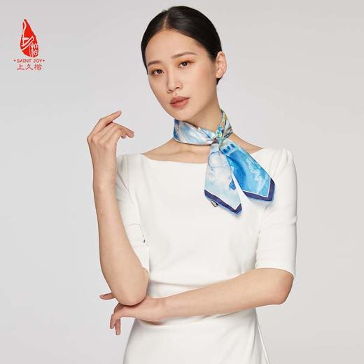 SAINTJOY/上久楷 女式真丝方巾  秋蓝旷野  FJS22037 商品图4