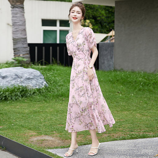 气质温柔风连衣裙显瘦印花甜美鱼尾裙HR-WM30159 商品图0