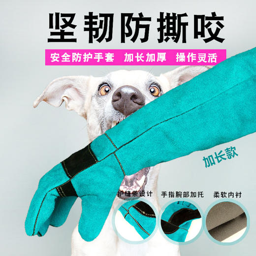宠物防撕咬牛皮手套训练动物宠物喂食防咬伤加厚长款防护手套 商品图0