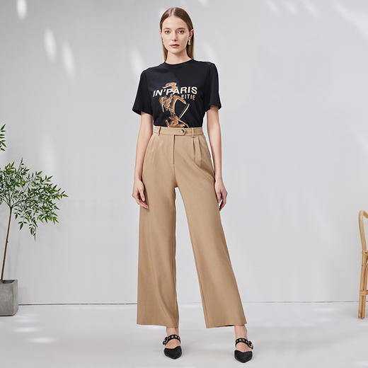 EITIE爱特爱新款100%棉时尚百搭打底舒适弹力圆领印花T恤女7102801 商品图3