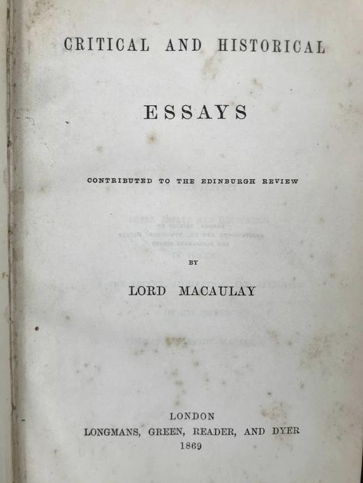 1869年 麦考莱评论与历史随笔集（全2卷合订本） 真皮精装32开 商品图2
