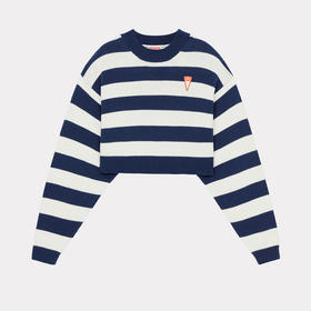 KENZO 高田贤三 女士棉质刺绣徽标“航海条纹”短款长袖针织衫 蓝白条纹 FD52 PU369 3CG 77