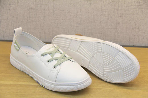 豪行2022年春季新款22116195真皮圆头浅口小白鞋青年平底透气女鞋 商品图6