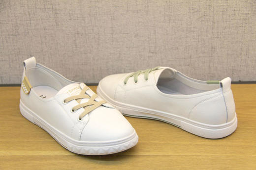 豪行2022年春季新款22116195真皮圆头浅口小白鞋青年平底透气女鞋 商品图4