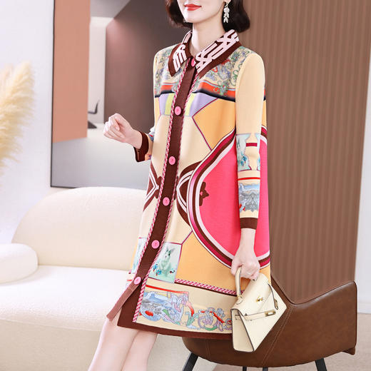 XSL S3241洋气连衣裙妈妈气质宽松褶皱印花衬衫裙 商品图2