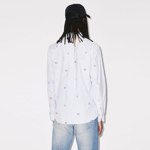 KENZO 高田贤三 男士棉质徽标印花条纹休闲长袖衬衫 浅蓝色 FD55 CH410 9LJ 63 商品图2