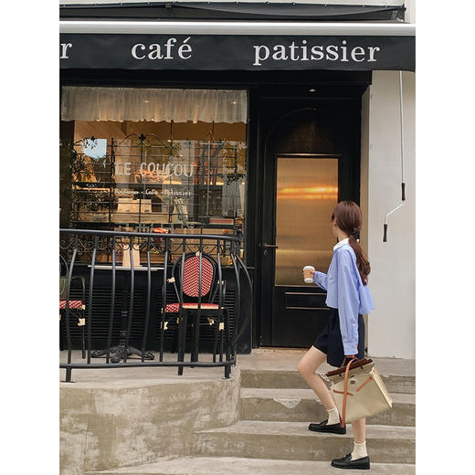 金蘑菇菇【甜心电台 miu套】元气轻松俏皮设计感法式休闲长袖衬衫 商品图3