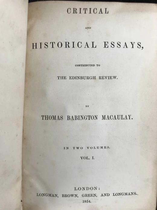 1854年 麦考莱评论与历史随笔集（全2卷合订本） 真皮精装32开 商品图2