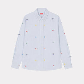 KENZO 高田贤三 男士棉质徽标印花条纹休闲长袖衬衫 浅蓝色 FD55 CH410 9LJ 63