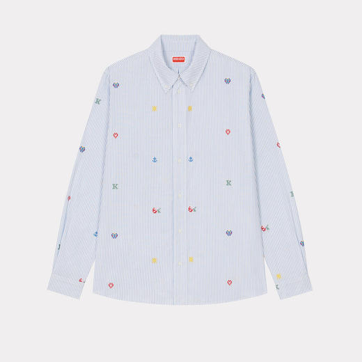 KENZO 高田贤三 男士棉质徽标印花条纹休闲长袖衬衫 浅蓝色 FD55 CH410 9LJ 63 商品图0