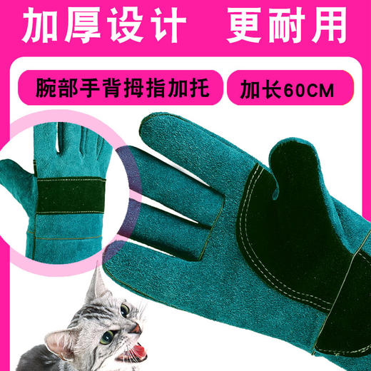 宠物防撕咬牛皮手套训练动物宠物喂食防咬伤加厚长款防护手套 商品图2