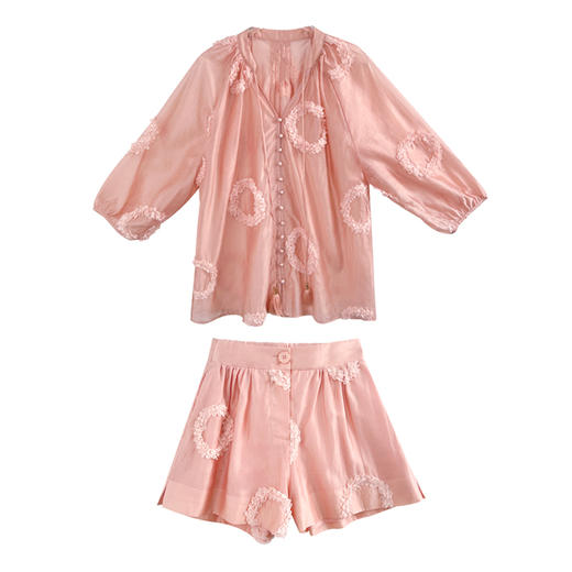 夏季新款，领飘带立体花洋气上衣松紧腰宽松短裤套装HR-ANY0837-1 商品图5