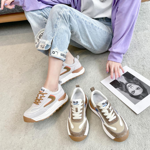 豪行春季新款22109602休闲系带老爹鞋女轻便时尚百搭厚底增高鞋女 商品图6