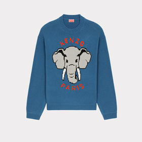 KENZO 高田贤三 男士大象提花徽标羊毛长袖针织衫 蓝色 FD55 PU364 3BA 69