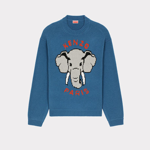 KENZO 高田贤三 男士大象提花徽标羊毛长袖针织衫 蓝色 FD55 PU364 3BA 69 商品图0
