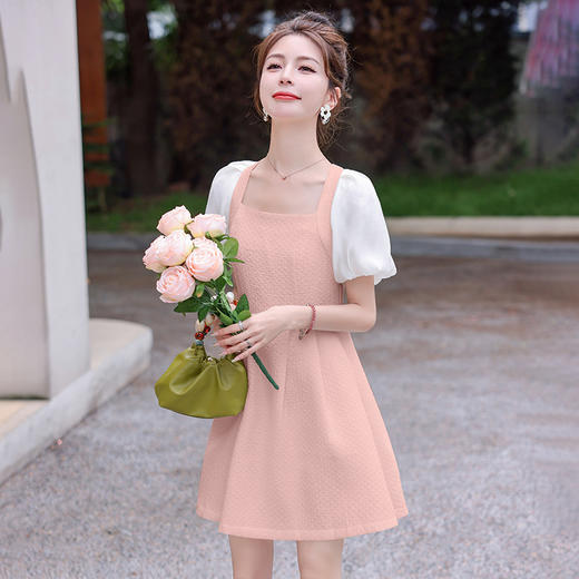 夏季法式气质，方领泡泡袖收腰时尚洋气修身显瘦连衣裙HR-WHF66159 商品图1